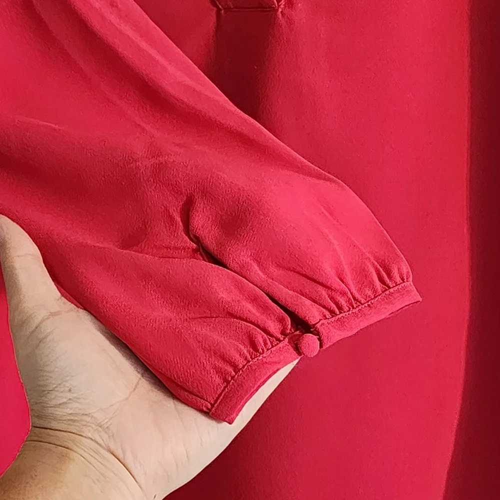 J. Crew 365 Crepe Open V-Neck Blouse Vibrant Hot Pink Top